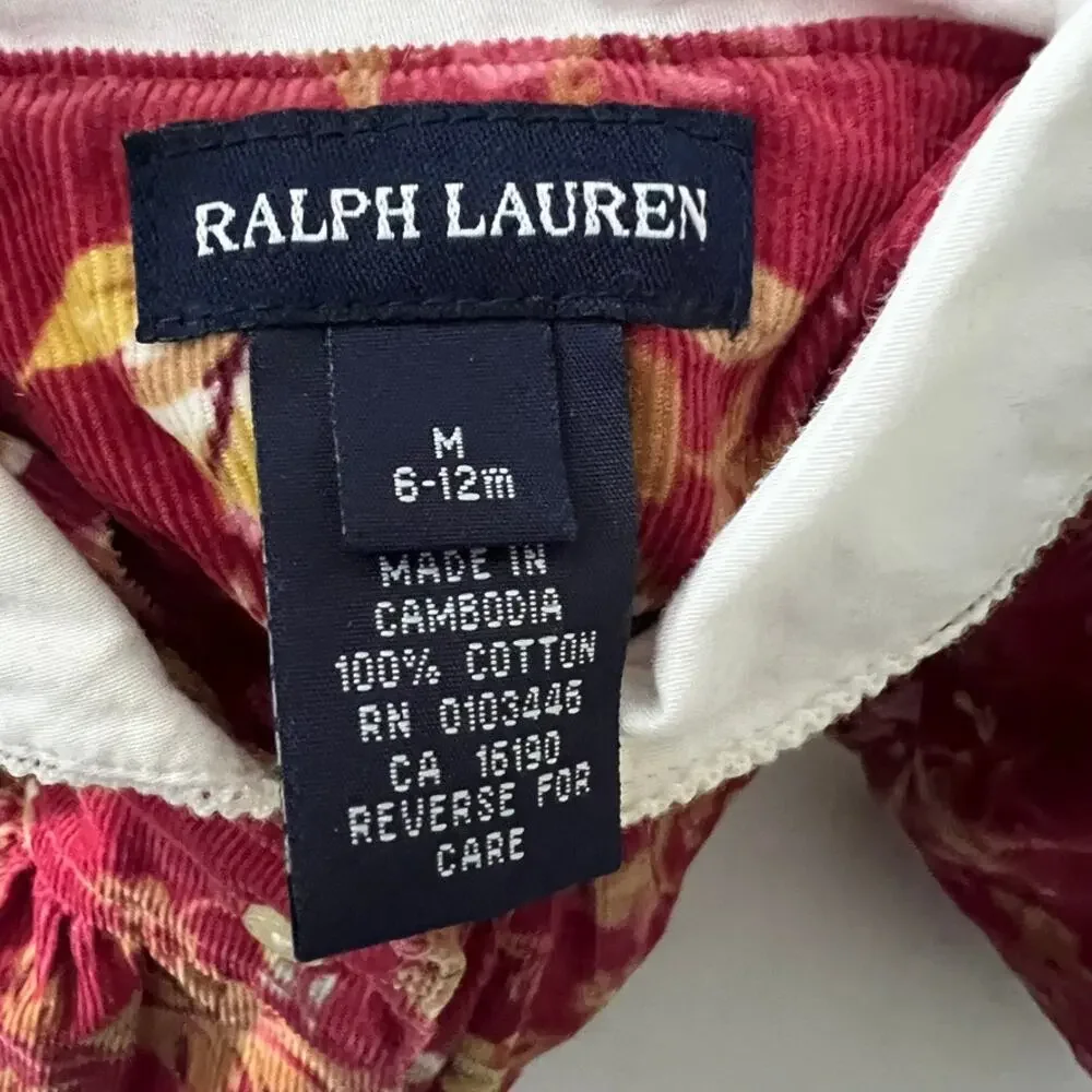 Ralph Lauren Floral Corduroy Floral  Dress‎ Baby Girls 6-12 Months